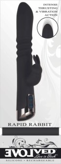 Evolved™ Rapid Rabbit – Czarny Masażer z Podwójną Stymulacją i Ruchem Posuwistym