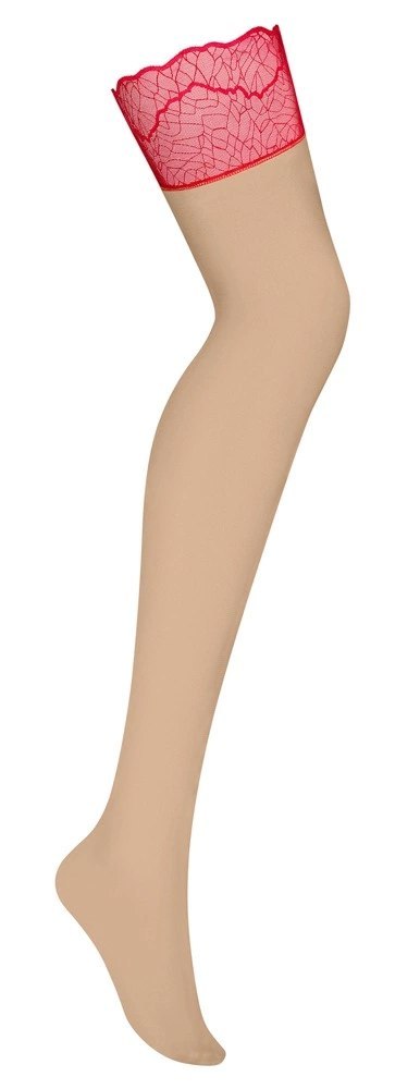 Obsessive Cupide Desir pończochy beżowe z czerwoną koronką L/XL Obsessive Obsessive Cupide Desir pończochy beżowe z czerwoną koronką L/XL Obsessive