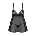 Obsessive Blomentis babydoll M/L - koronkowa koszulka + stringi czarne Obsessive