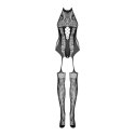 Obsessive Bodystocking F240 XL/2XL czarny, wzor botaniczny, elastyczny Obsessive