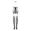 Obsessive Bodystocking F240 XL/2XL czarny, wzor botaniczny, elastyczny Obsessive
