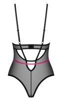 Obsessive Novenes Body XL/2XL czarne połprzezroczyste z rożowymi paskami Obsessive