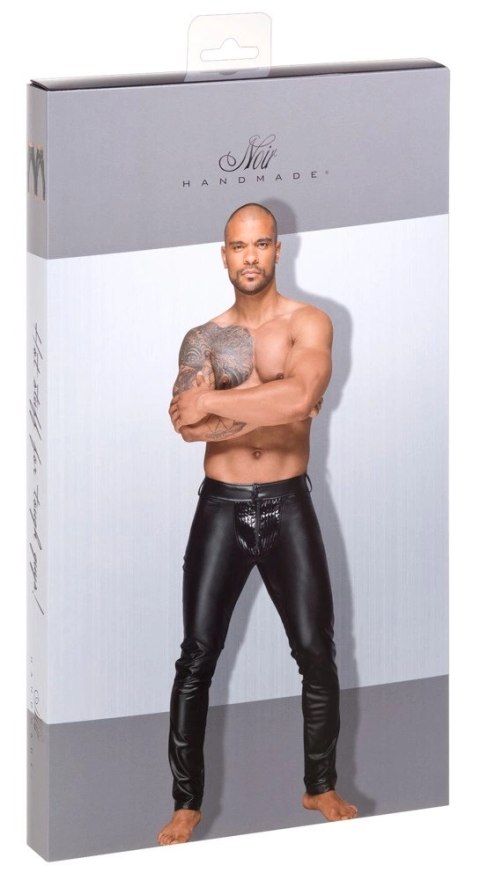 Noir Spodnie Męskie 2XL Czarne Matowe Power Wet Look z Błyszczącym Panelem Noir
