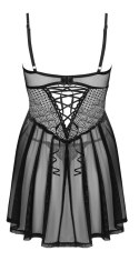 Obsessive Chemeris XL/2XL - Koszula nocna z koronką i stringami, czarna Obsessive