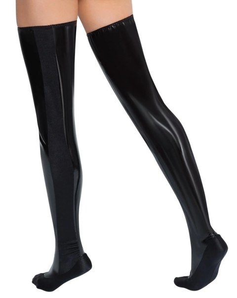Black Level Pończochy Winylowe Czarne S/M Elastyczne Wykończenie Black Level Black Level Pończochy Winylowe Czarne S/M Elastyczne Wykończenie Black Level