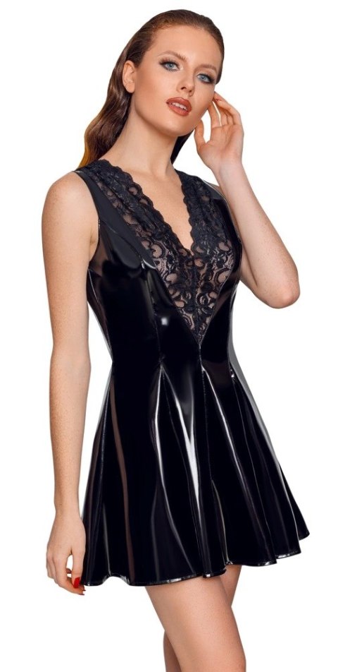 Black Level Sukienka Winylowa z Koronką XL Czarna Powłoka PU Black Level Black Level Sukienka Winylowa z Koronką XL Czarna Powłoka PU Black Level
