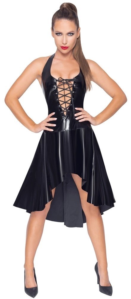Black Level sukienka winylowa wiązana XL z głębokim dekoltem czarna Black Level Black Level sukienka winylowa wiązana XL z głębokim dekoltem czarna Black Level