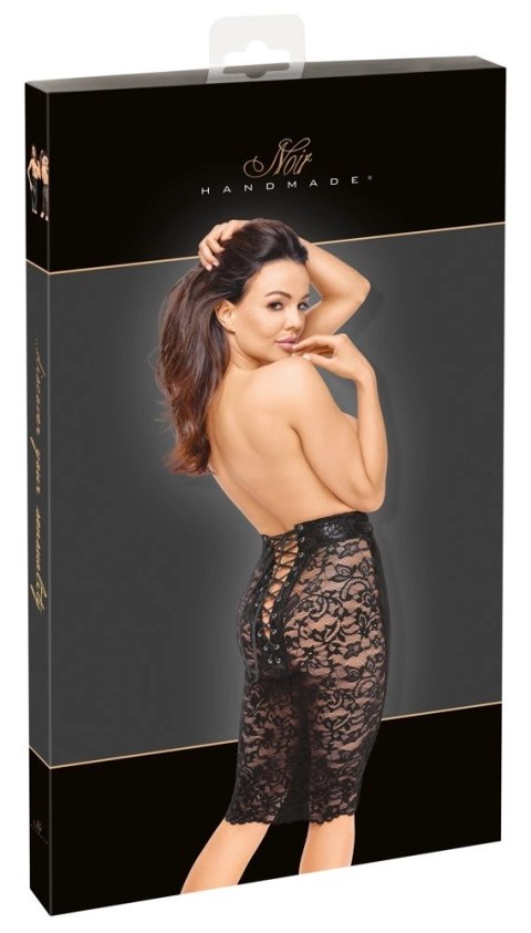Noir Handmade XL - Czarna spodnica wetlook z koronką i wiązaniem tył Noir Noir Handmade XL - Czarna spodnica wetlook z koronką i wiązaniem tył Noir