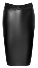 Noir Handmade XL - Czarna spodnica wetlook z koronką i wiązaniem tył Noir