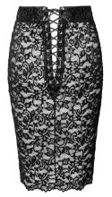 Noir Handmade XL - Czarna spodnica wetlook z koronką i wiązaniem tył Noir