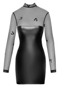 Noir Sukienka L Długi Rękaw Przezroczysty Top Czarny Wetlook Noir