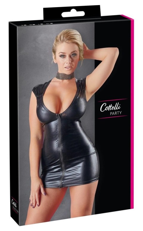 Cottelli PARTY Mini Sukienka Czarna L Wet Look, Głęboki Dekolt Cottelli PARTY Cottelli PARTY Mini Sukienka Czarna L Wet Look, Głęboki Dekolt Cottelli PARTY