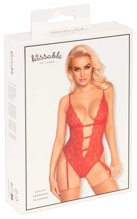 Kissable Body Czerwone Koronkowe z Paskami Do Pończoch S/M Kissable