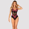 Obsessive Rosenty Body z Kwiatowej Koronki Czarny/Rożowy M/L Obsessive