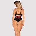 Obsessive Rosenty Body z Kwiatowej Koronki Czarny/Rożowy M/L Obsessive