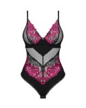 Obsessive Rosenty Body z Kwiatowej Koronki Czarny/Rożowy M/L Obsessive