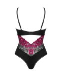 Obsessive Rosenty Body z Kwiatowej Koronki Czarny/Rożowy M/L Obsessive