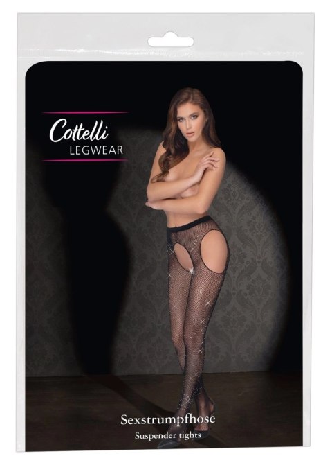 Cottelli Legwear Siateczkowe Rajstopy z Kamieniami Brokatowymi S-L Cottelli LEGWEAR