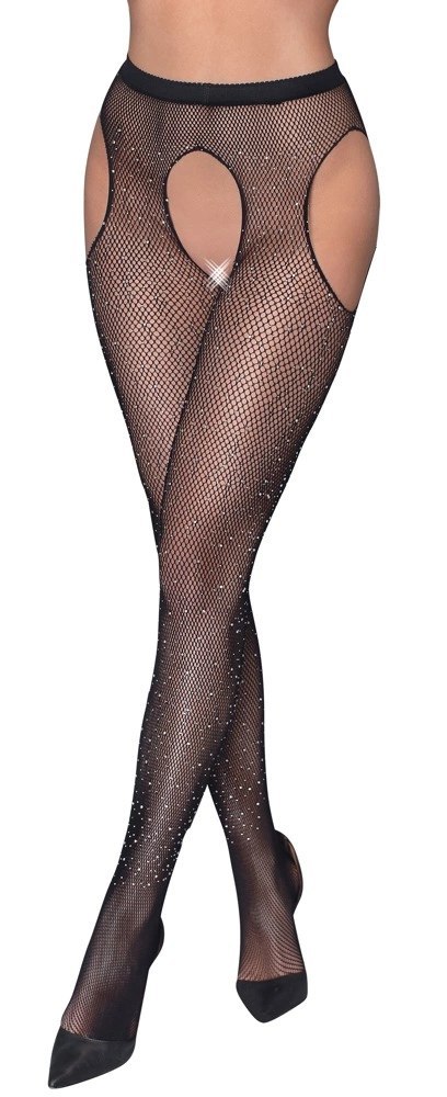 Cottelli Legwear Siateczkowe Rajstopy z Kamieniami Brokatowymi S-L Cottelli LEGWEAR Cottelli Legwear Siateczkowe Rajstopy z Kamieniami Brokatowymi S-L Cottelli LEGWEAR