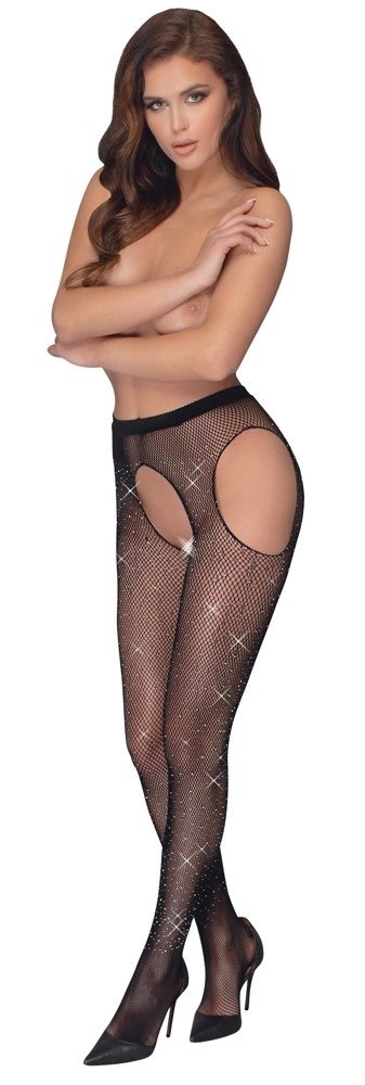 Cottelli Legwear Siateczkowe Rajstopy z Kamieniami Brokatowymi S-L Cottelli LEGWEAR Cottelli Legwear Siateczkowe Rajstopy z Kamieniami Brokatowymi S-L Cottelli LEGWEAR
