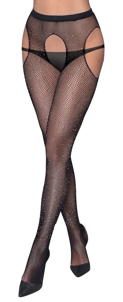 Cottelli Legwear Siateczkowe Rajstopy z Kamieniami Brokatowymi S-L Cottelli LEGWEAR Cottelli Legwear Siateczkowe Rajstopy z Kamieniami Brokatowymi S-L Cottelli LEGWEAR