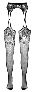 Cottelli Legwear rajstopy z paskiem kwiatowy wzor S-L czarne Cottelli LEGWEAR