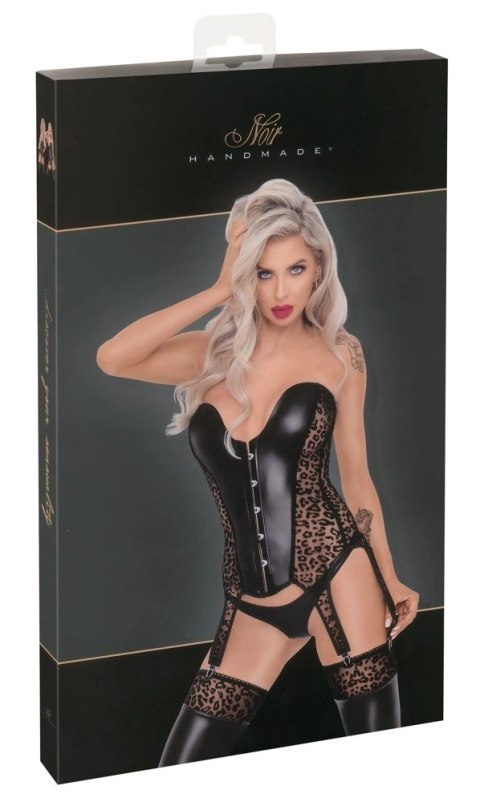 Noir Gorset Czarny XL z Panterkowym Wzorem i 6 Szelkami do Pończoch Noir Noir Gorset Czarny XL z Panterkowym Wzorem i 6 Szelkami do Pończoch Noir