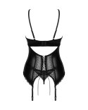 Obsessive Norides XL/2XL Czarny gorset z paskami do pończoch i stringami Obsessive