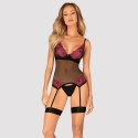 Obsessive Rosenty M/L - Koszulka z paskami do pończoch i stringi, czarna Obsessive