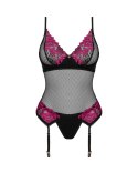 Obsessive Rosenty M/L - Koszulka z paskami do pończoch i stringi, czarna Obsessive