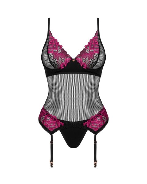 Obsessive Rosenty M/L - Koszulka z paskami do pończoch i stringi, czarna Obsessive Obsessive Rosenty M/L - Koszulka z paskami do pończoch i stringi, czarna Obsessive