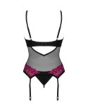 Obsessive Rosenty M/L - Koszulka z paskami do pończoch i stringi, czarna Obsessive