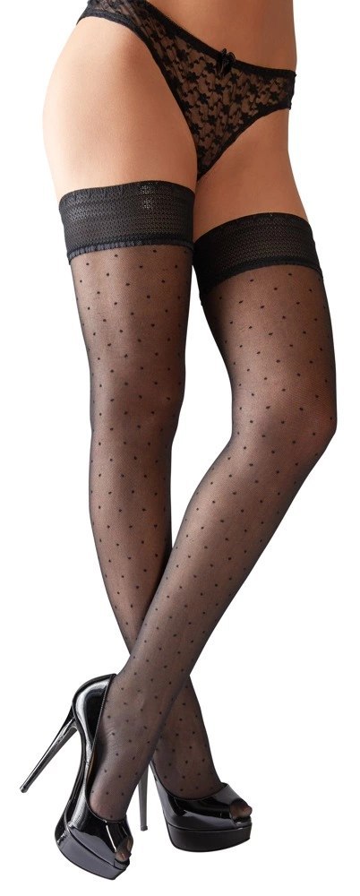 Cottelli LEGWEAR Pończochy Samonośne Czarny Wzor Kropki Szeroki Top Cottelli LEGWEAR Cottelli LEGWEAR Pończochy Samonośne Czarny Wzor Kropki Szeroki Top Cottelli LEGWEAR