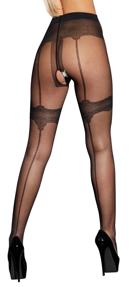Cottelli LEGWEAR rajstopy czarne z ozdobnym szwem i otwartym kroczem, rozmiar 5 Cottelli LEGWEAR Cottelli LEGWEAR rajstopy czarne z ozdobnym szwem i otwartym kroczem, rozmiar 5 Cottelli LEGWEAR