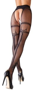 Cottelli LEGWEAR rajstopy siateczkowe z podwiązką czarne S/M Cottelli LEGWEAR