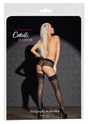 Cottelli Legwear Pończochy z koronką i wzorem, silikonowa opaska, czarne Cottelli LEGWEAR
