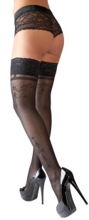 Cottelli Legwear Pończochy z koronką i wzorem, silikonowa opaska, czarne Cottelli LEGWEAR