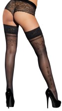 Cottelli Legwear Pończochy z koronką i wzorem, silikonowa opaska, czarne Cottelli LEGWEAR