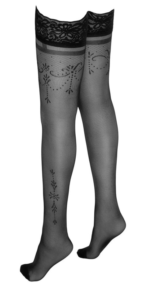 Cottelli Legwear Pończochy z koronką i wzorem, silikonowa opaska, czarne Cottelli LEGWEAR Cottelli Legwear Pończochy z koronką i wzorem, silikonowa opaska, czarne Cottelli LEGWEAR