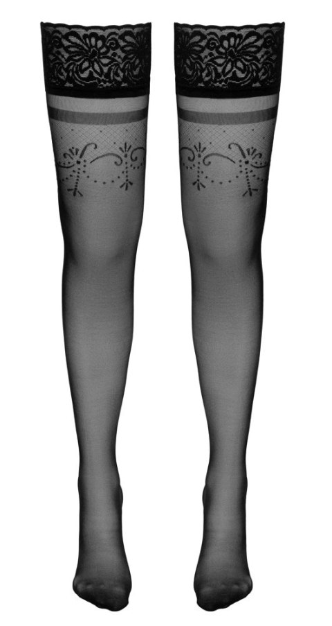 Cottelli Legwear Pończochy z koronką i wzorem, silikonowa opaska, czarne Cottelli LEGWEAR Cottelli Legwear Pończochy z koronką i wzorem, silikonowa opaska, czarne Cottelli LEGWEAR