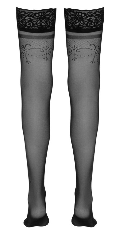 Cottelli Legwear Pończochy z koronką i wzorem, silikonowa opaska, czarne Cottelli LEGWEAR Cottelli Legwear Pończochy z koronką i wzorem, silikonowa opaska, czarne Cottelli LEGWEAR