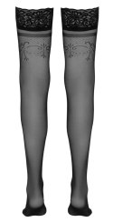 Cottelli Legwear pończochy z koronką i wzorem, silikonowa opaska, czarne Cottelli LEGWEAR