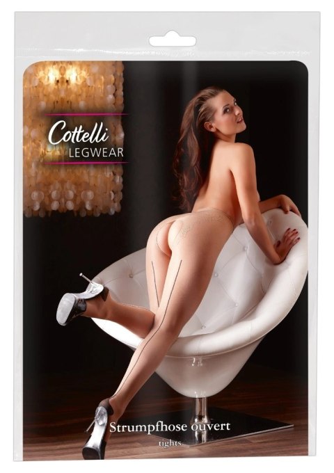 Cottelli Legwear rajstopy bez krocza beżowe z czarnym szwem 20 den Cottelli LEGWEAR