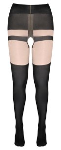 Cottelli Legwear rajstopy z motywem szelek i czerwonych kokardek, otwarty krok Cottelli LEGWEAR