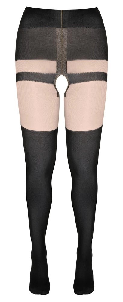 Cottelli Legwear rajstopy z motywem szelek i czerwonych kokardek, otwarty krok Cottelli LEGWEAR Cottelli Legwear rajstopy z motywem szelek i czerwonych kokardek, otwarty krok Cottelli LEGWEAR