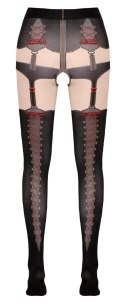 Cottelli Legwear rajstopy z motywem szelek i czerwonych kokardek, otwarty krok Cottelli LEGWEAR