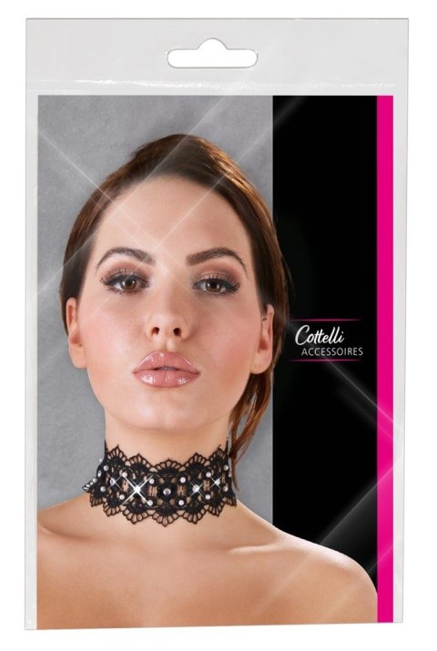 Cottelli Accessories naszyjnik czarny haftowany z perełkami i dżetami 36cm Cottelli ACCESSOIRES