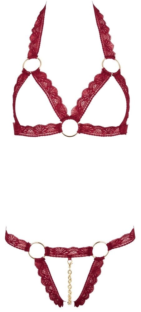 Cottelli Lingerie komplet koronkowy czerwony z elementami metalowymi S/M Cottelli LINGERIE Cottelli Lingerie komplet koronkowy czerwony z elementami metalowymi S/M Cottelli LINGERIE
