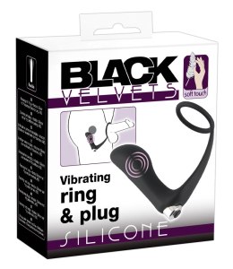 Black Velvets Pierścień z wibrującą wtyczką analną i mostkiem - czarny Black Velvets