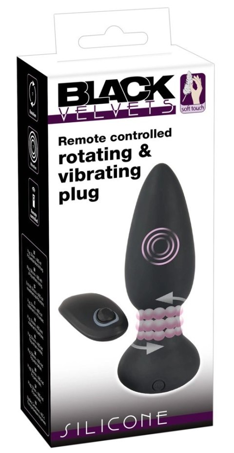 Black Velvets Rotacyjny korek analny z pilotem 14 cm czarny, 7 trybow Black Velvets Black Velvets Rotacyjny korek analny z pilotem 14 cm czarny, 7 trybow Black Velvets